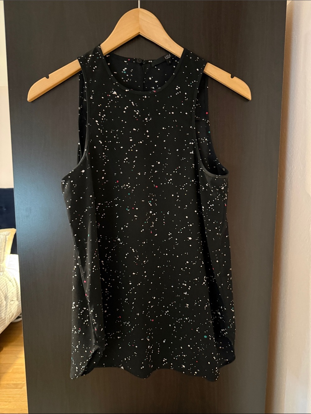Tibi Black Speckled Crewneck Tank with Multicolor Flecks